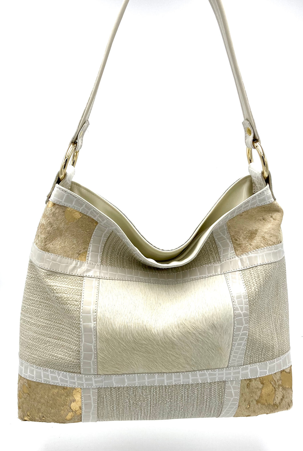 Amelia Hobo - Bone Cowhide Patchwork