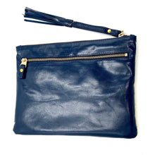 Load image into Gallery viewer, Little Sofia Clutch Navy with Coffee Straw
