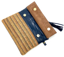 Load image into Gallery viewer, Little Sofia Clutch - Navy with Coffee Straw
