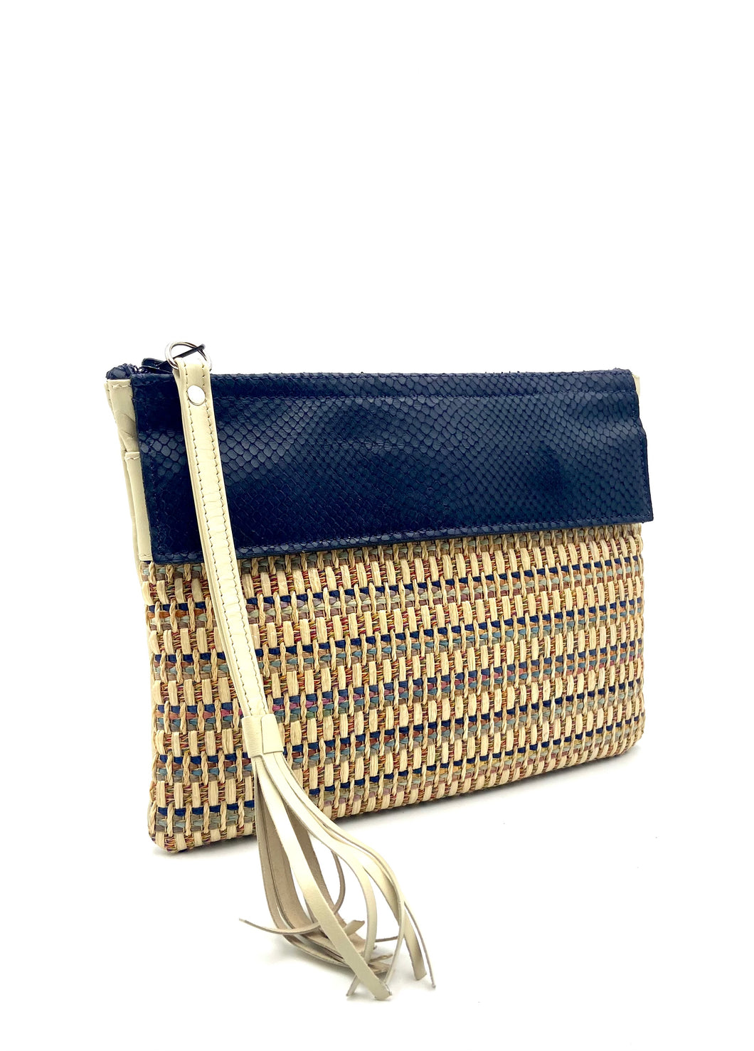 Little Sofia Clutch - Navy with Cream Straw