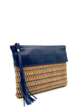 Load image into Gallery viewer, Little Sofia Clutch Navy with Coffee Straw
