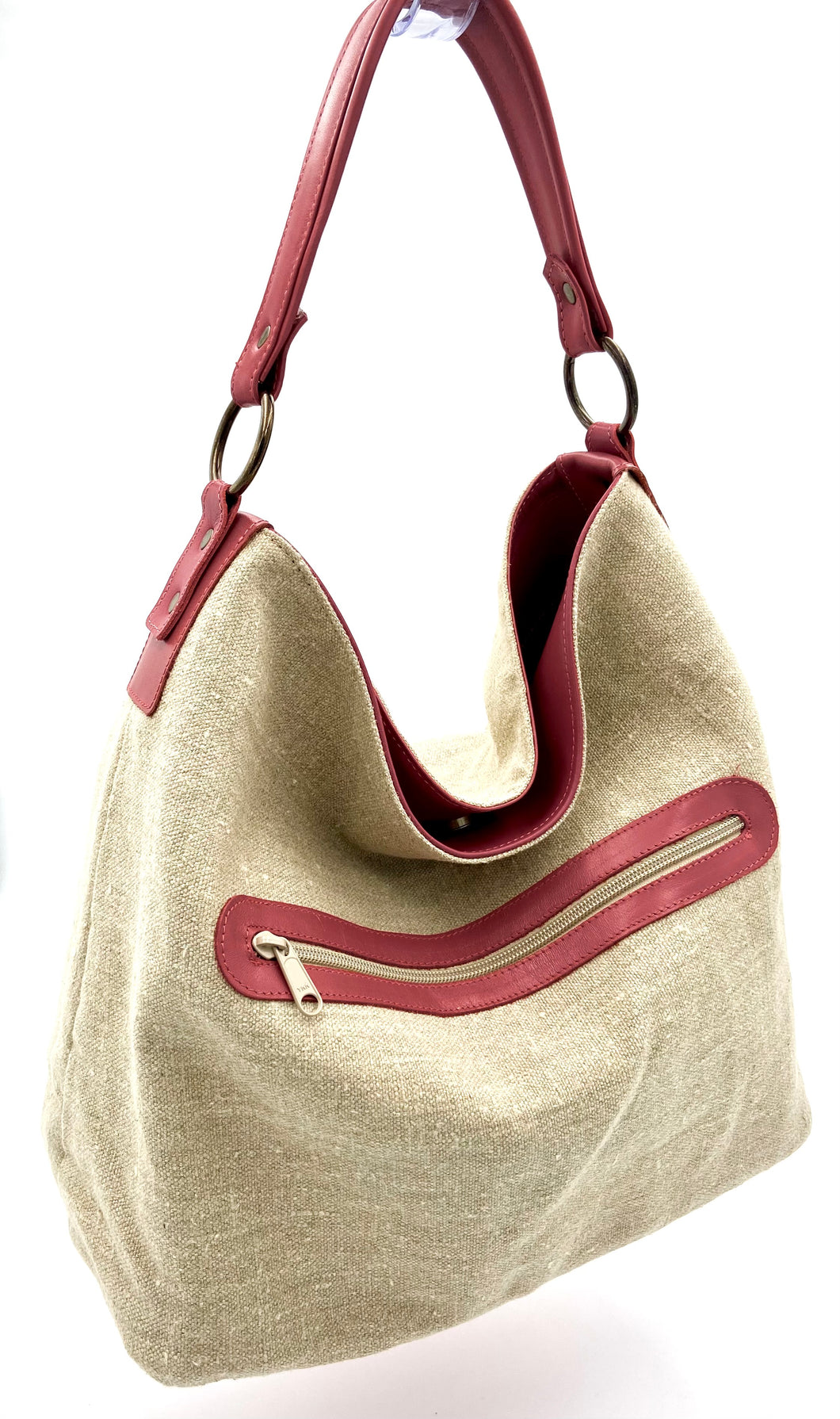 Chloe Hobo Tote - Linen/Red